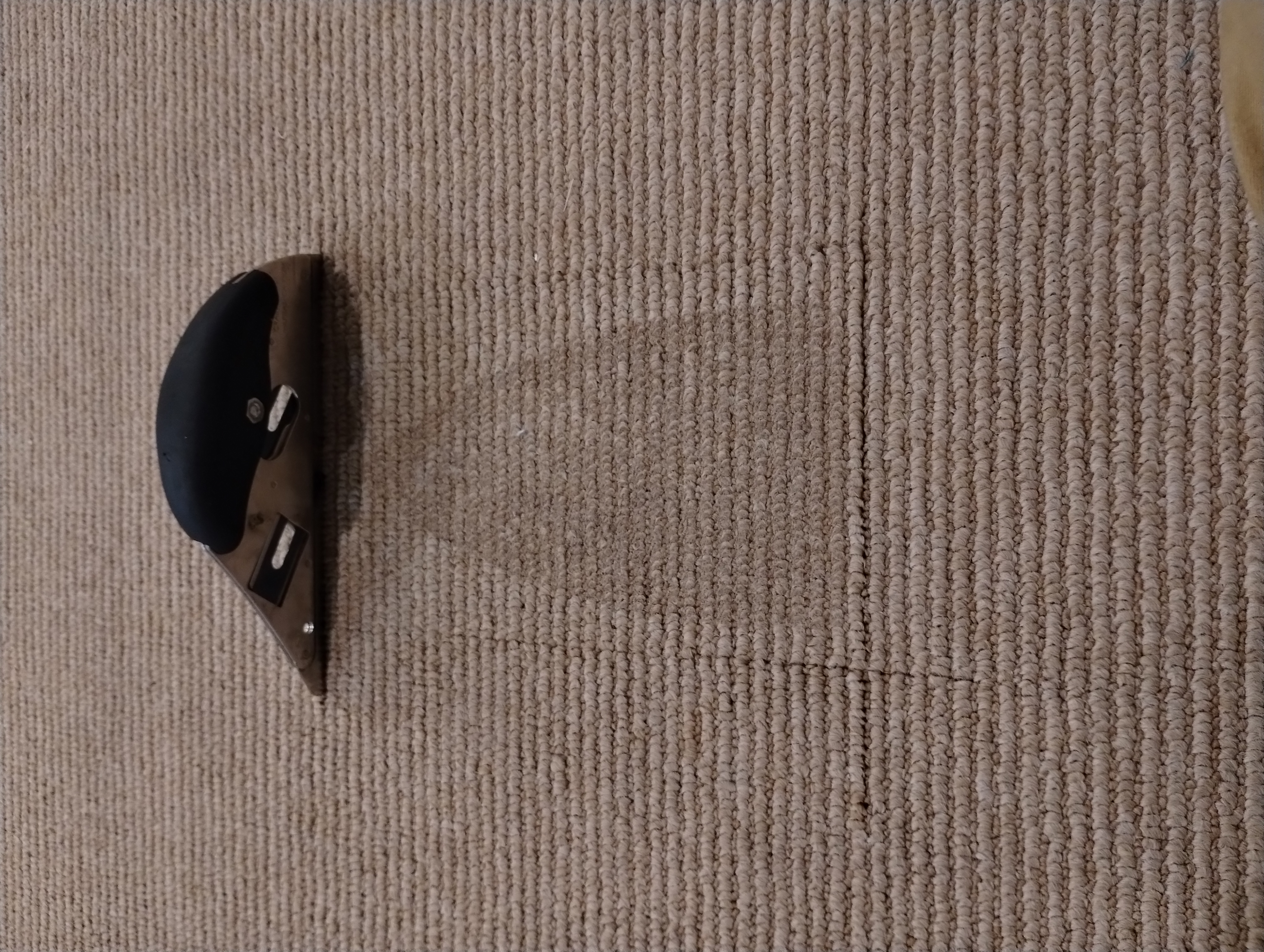 Burned carpet repair — before